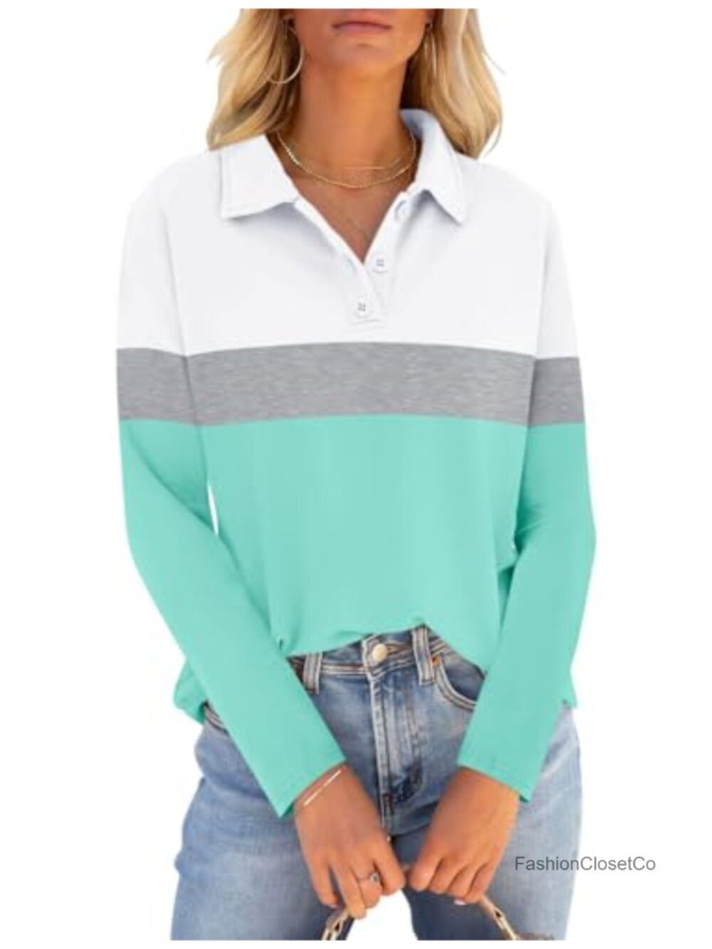 Women's Long Sleeve Polo Shirt Collared Button Down Athletic Golf Top